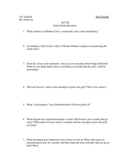 Act Three Crucible Study Guide Answers