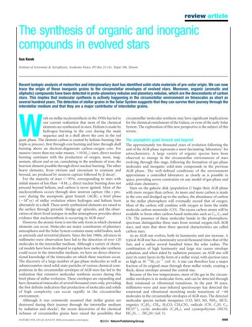 The synthesis of organic and inorganic compounds in evolved stars