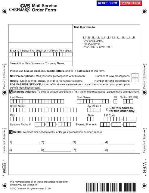 Cvs Caremark Mail Order Form Benefits Online