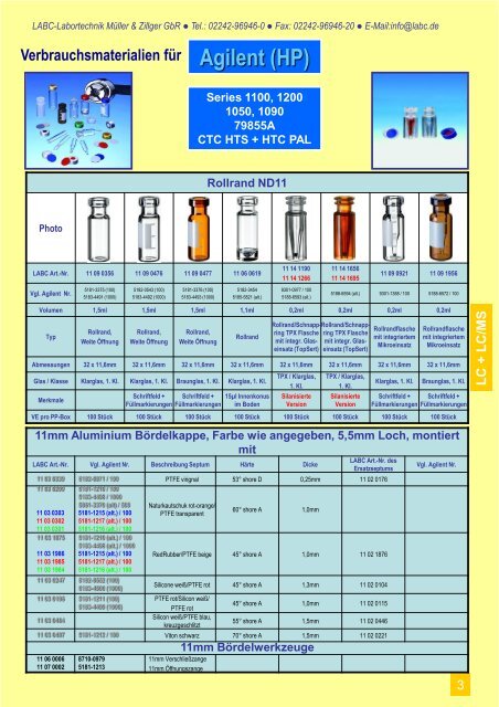 300 Verbrauchsmaterial fÃ¼r Agilent - LABC Labortechnik