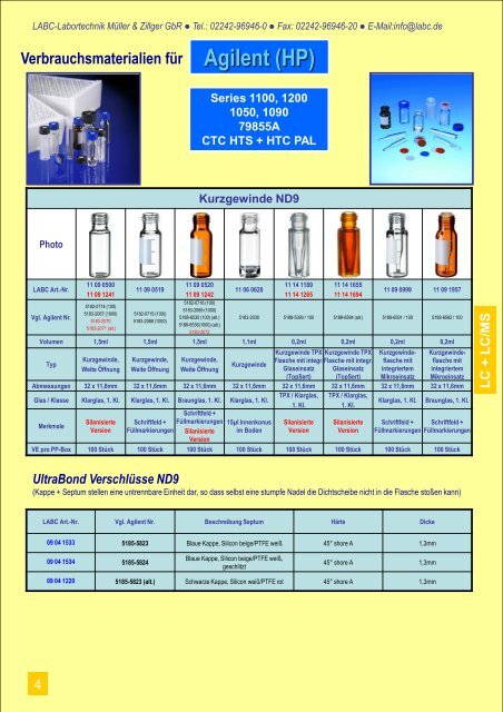 300 Verbrauchsmaterial fÃ¼r Agilent - LABC Labortechnik