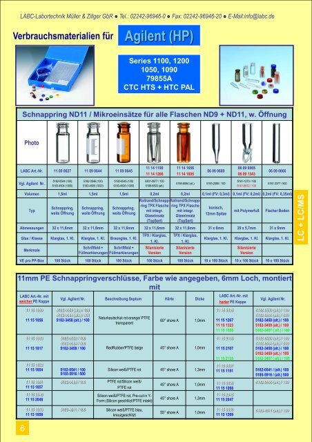 300 Verbrauchsmaterial fÃ¼r Agilent - LABC Labortechnik