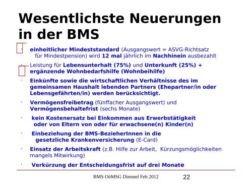 Nikolaus Dimmel: Zentrale Bereiche des BMS-Rechts