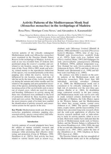 Activity Patterns of the Mediterranean Monk Seal (Monachus ...