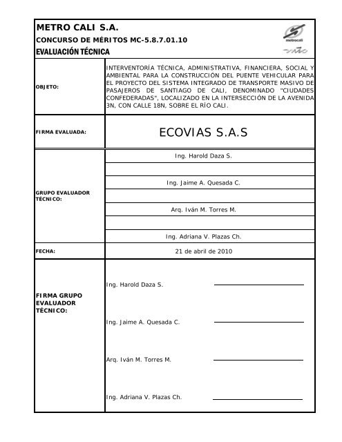 INFORME DE EVALUACIÃN - Metrocali