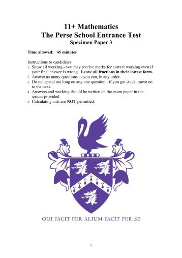exams the entrance year 7 perse Exams The 9  Maths Year Perse Entrance  1 Specimen Paper
