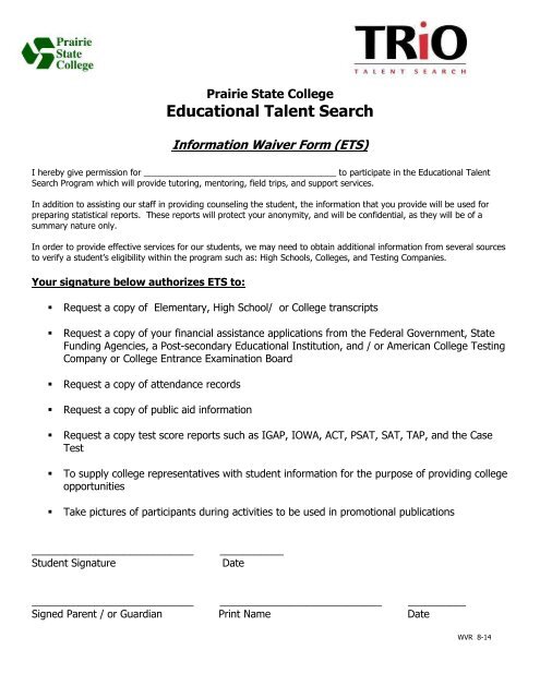Educational Talent Search Application - Prairie State College