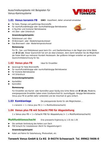 Ausschreibungstexte Kamin - Tonwerk Venus GmbH