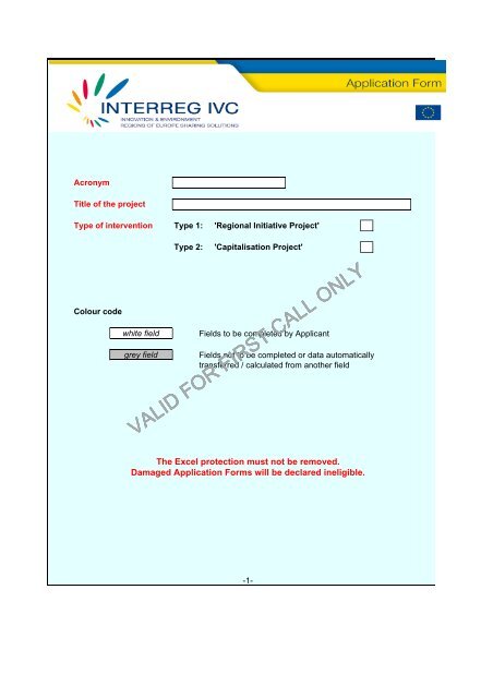 Sample application form - Interreg IVC