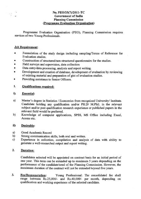 Programme Evaluation Organisation - of Planning Commission