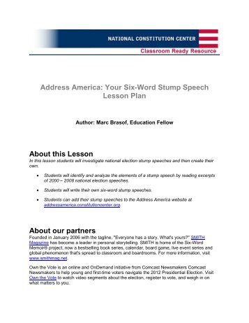 Address America: Your Six-Word Stump Speech Lesson Plan About ...