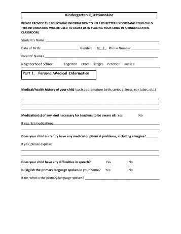 Kindergarten Questionnaire