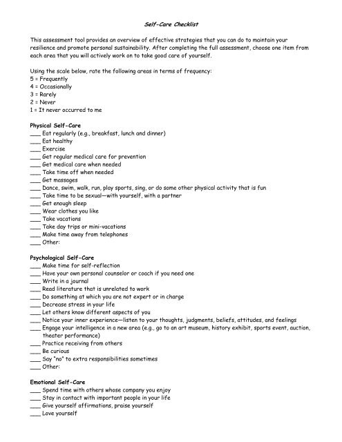 Self Care Checklist - www4