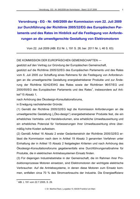 Verordnung - EG - Nr. 640/2009 der Kommission vom 22. Juli 2009 ...