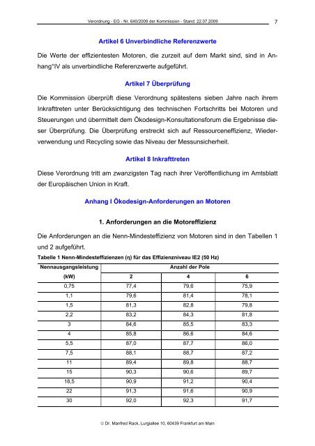 Verordnung - EG - Nr. 640/2009 der Kommission vom 22. Juli 2009 ...