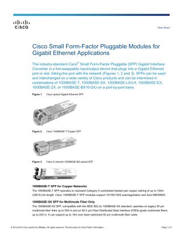 Cisco Small Form-Factor Pluggable Modules for Gigabit Ethernet ...