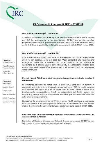 FAQ IRC - SIMEUP - I.R.C. Italian Resuscitation Council