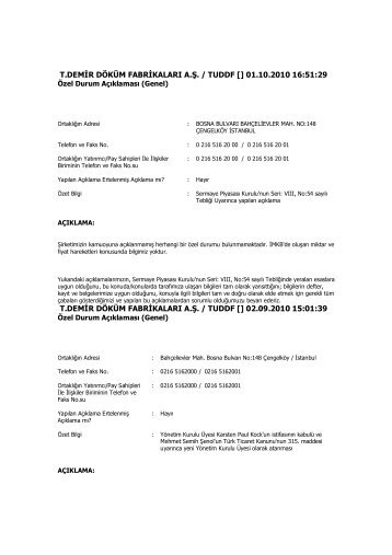 t.demir dÃ¶kÃ¼m fabrikalarÄ± a.Å. / tuddf [] 01.10.2010 16:51:29 t.demir ...