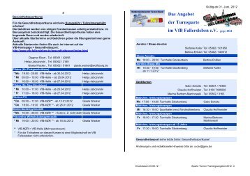 Das Angebot der Turnsparte im VfB Fallersleben eV gegr.1861