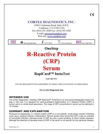 R-Reactive Protein (CRP) Serum - ELISA kits - Rapid tests