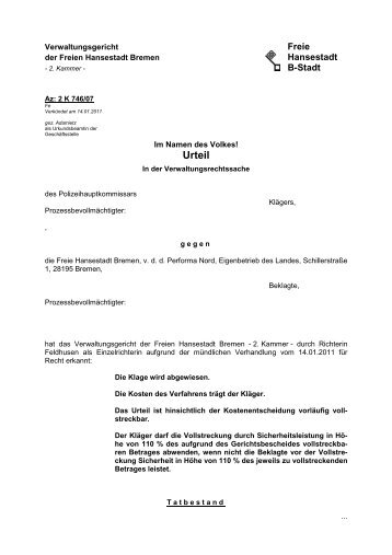 Urteil - Verwaltungsgericht Bremen