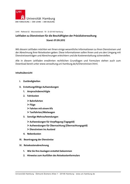 Leitfaden Zu Dienstreisen Fur Die Beschaftigten Der Verwaltung