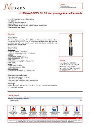 U-1000 (A)RGPFV RH C1 Non propagateur de l'incendie - Nexans