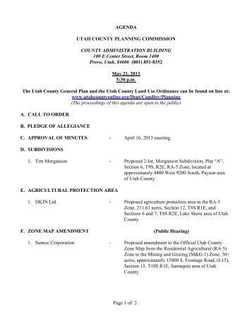 Planning Commission Meeting Agenda for May 21 ... - Utah County