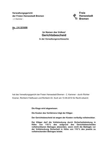 Gerichtsbescheid - Verwaltungsgericht Bremen