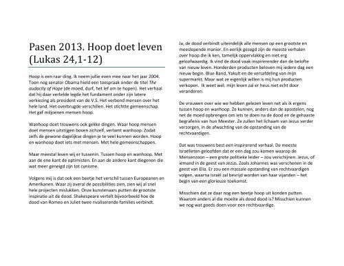 Pasen 2013. Hoop doet leven - Hans-Jan Roosenbrand