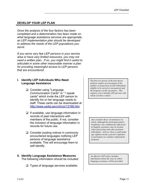 Checklist for Developing a Limited English Proficiency (LEP) Plan