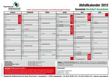 Abfallkalender 2012 Gemeinde Hochdorf-Assenheim