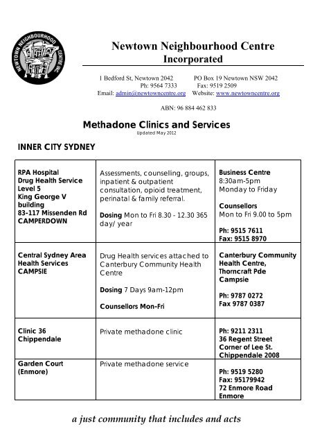 Methadone Clinics and Services - Newtown Neighbourhood Centre