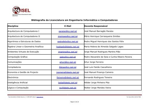 Bibliografia da Licenciatura em Engenharia InformÃ¡tica e ... - ISEL