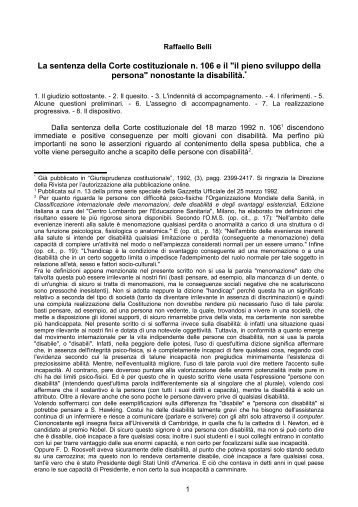 Raffaello Belli, La sentenza della Corte costituzionale n. 106 e il "il ...