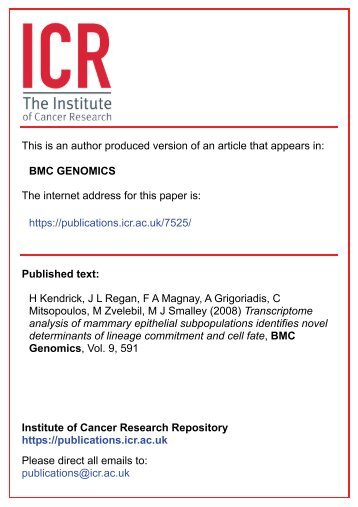 Transcriptome analysis of mammary epithelial subpopulations ...