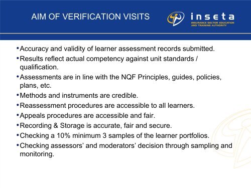 VERIFICATION REQUIREMENTS - Inseta