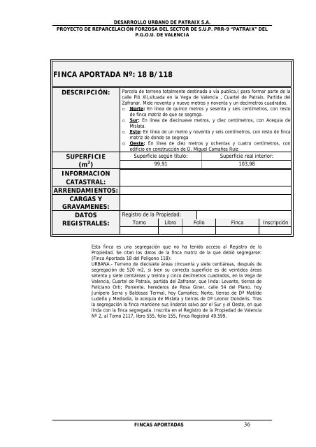 FINCAS APORTADAS POLIGONO 118
