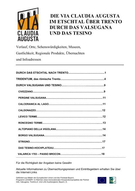 die via claudia augusta im etschtal über trento durch das valsugana  ...