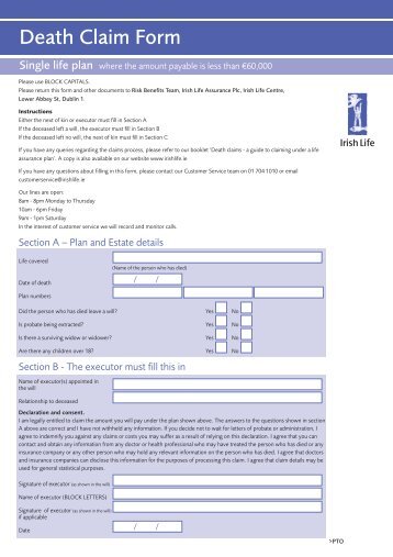 Death Claim Form - Irish Life