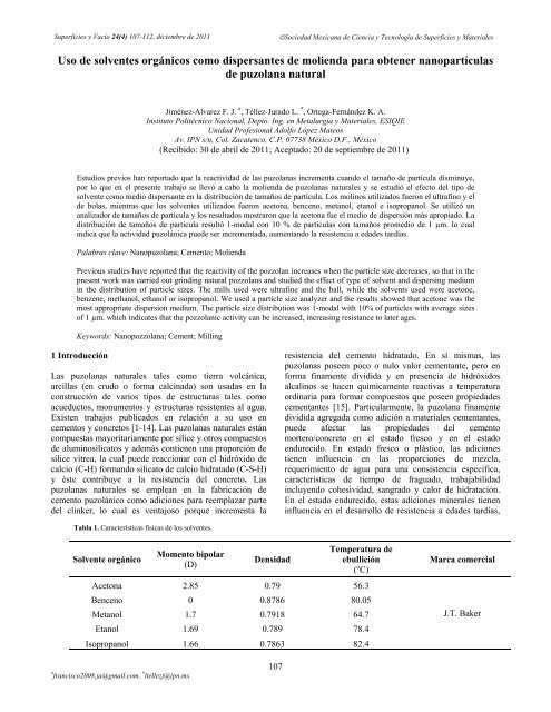 Uso de solventes orgÃ¡nicos como dispersantes de molienda para ...