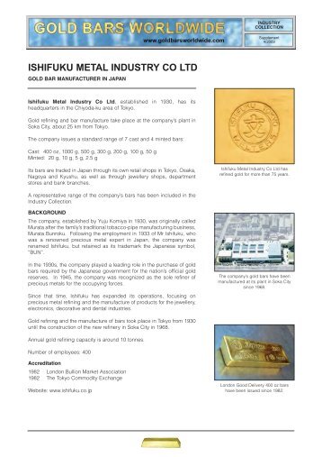 ISHIFUKU METAL INDUSTRY CO LTD - Gold Bars Worldwide