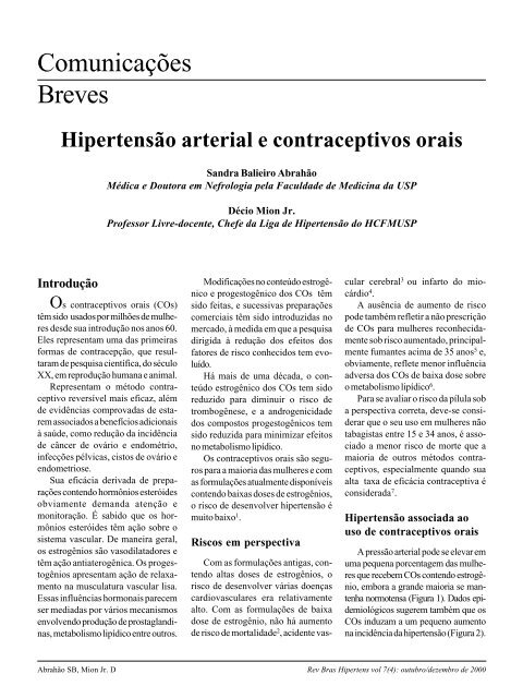 HipertensÃ£o arterial e contraceptivos orais - Departamentos ...