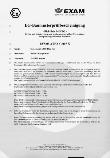 BVS 03 ATEX G007 - Steuergerät GMC 8022 - scharr tec.