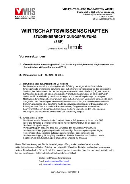 wirtschaftswissenschaften studienberechtigungsprüfung