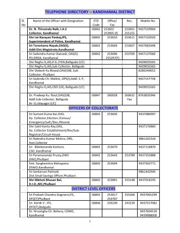 TELEPHONE DIRECTORY – KANDHAMAL DISTRICT