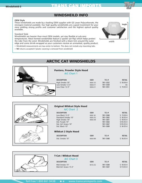 arctic cat windshields - Trans Can Imports