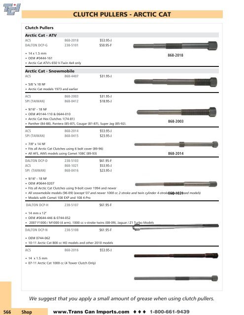 Arctic Cat Helix Chart