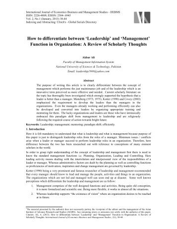 'Leadership' and 'Management' Function in Organization - Aiars.org