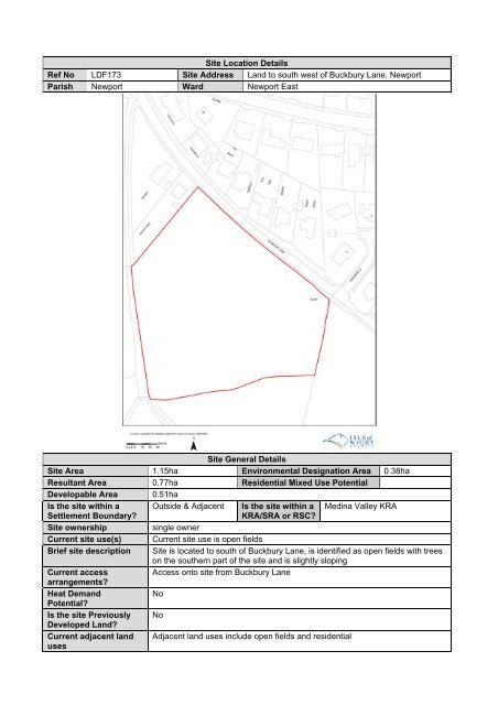 Site Location Details Ref No LDF173 Site Address Land to south ...